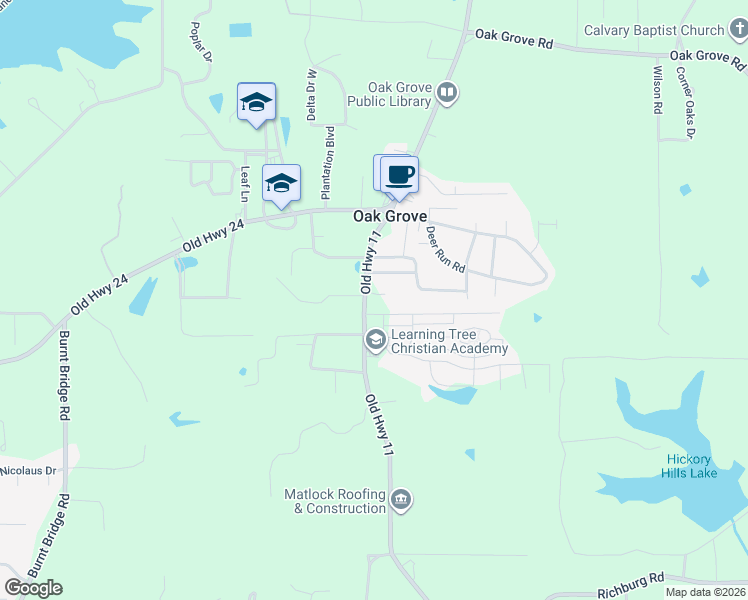 map of restaurants, bars, coffee shops, grocery stores, and more near 4850 Old Highway 11 in Hattiesburg