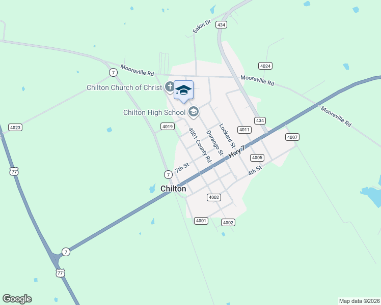 map of restaurants, bars, coffee shops, grocery stores, and more near 207 County Road 4016 in Chilton