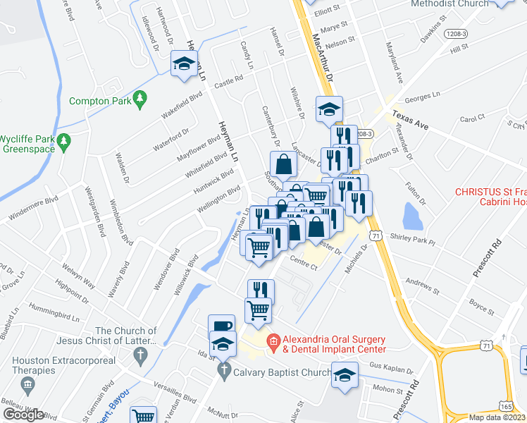 map of restaurants, bars, coffee shops, grocery stores, and more near 1250 Dorchester Drive in Alexandria