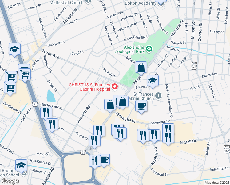 map of restaurants, bars, coffee shops, grocery stores, and more near 3330 Masonic Drive in Alexandria
