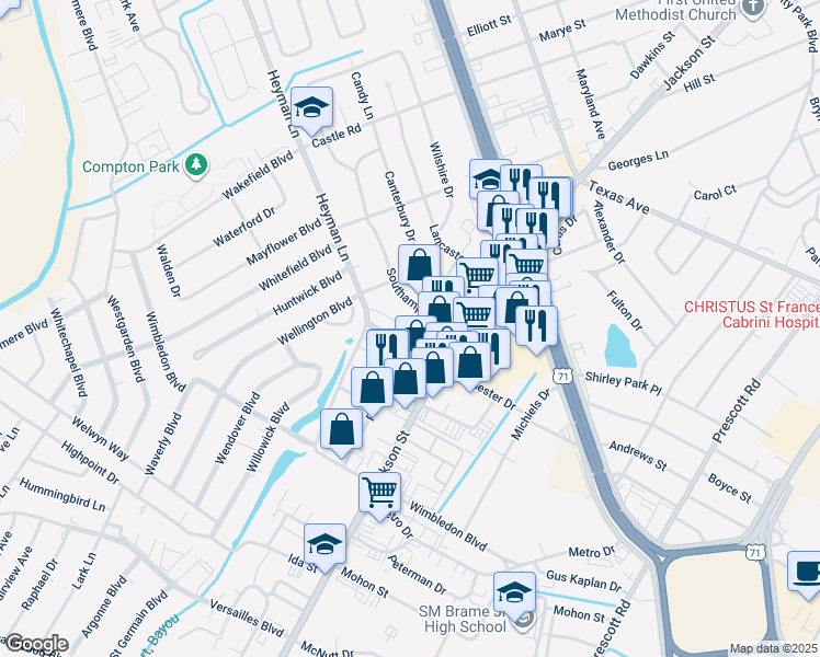 map of restaurants, bars, coffee shops, grocery stores, and more near 1260 Southampton Drive in Alexandria