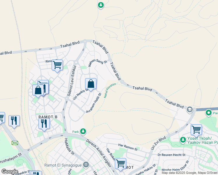 map of restaurants, bars, coffee shops, grocery stores, and more near 13 Avraham Halili Street in Be'er Sheva