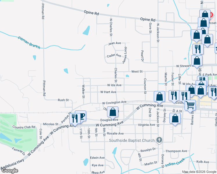 map of restaurants, bars, coffee shops, grocery stores, and more near 625 West Ida Avenue in Opp