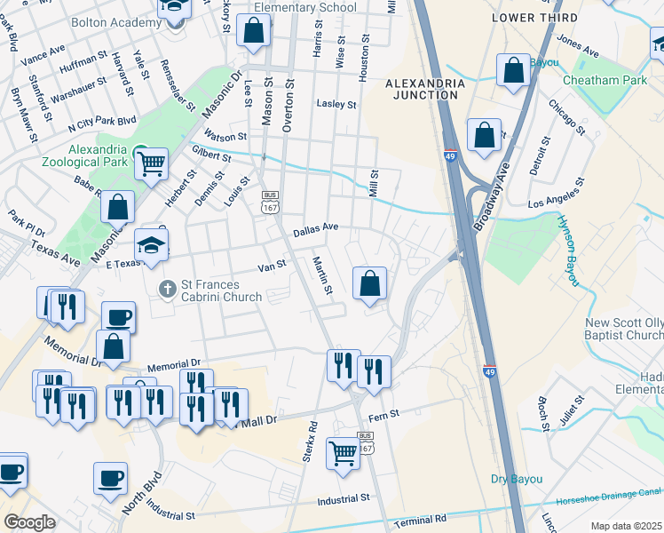map of restaurants, bars, coffee shops, grocery stores, and more near 3120 Wise Street in Alexandria