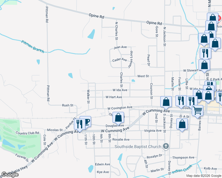 map of restaurants, bars, coffee shops, grocery stores, and more near 625 West Ida Avenue in Opp