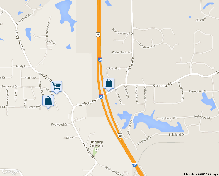 map of restaurants, bars, coffee shops, grocery stores, and more near 932 Richburg Road in Hattiesburg