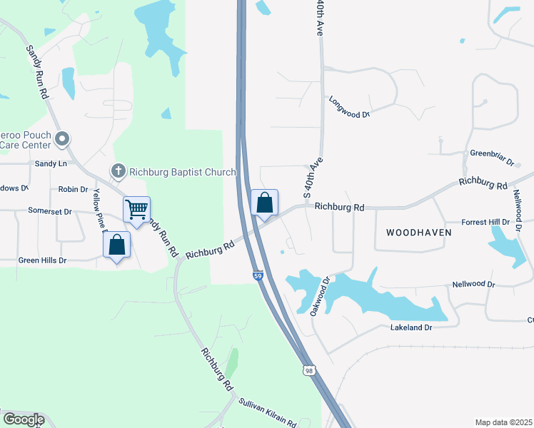 map of restaurants, bars, coffee shops, grocery stores, and more near 932 Richburg Road in Hattiesburg