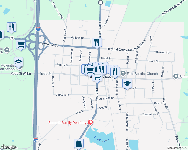 map of restaurants, bars, coffee shops, grocery stores, and more near 710 Robb Street in Summit