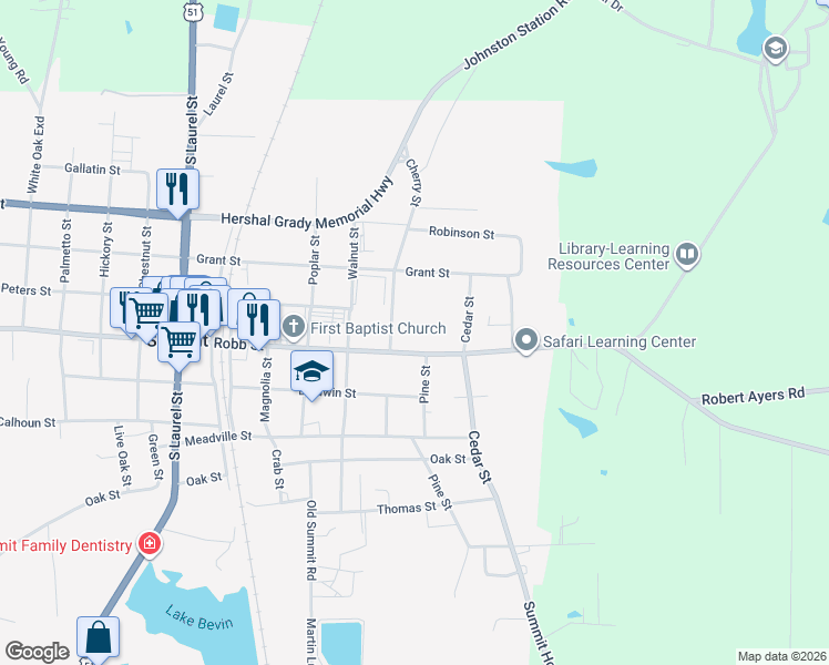 map of restaurants, bars, coffee shops, grocery stores, and more near 1404 Robb Street in Summit