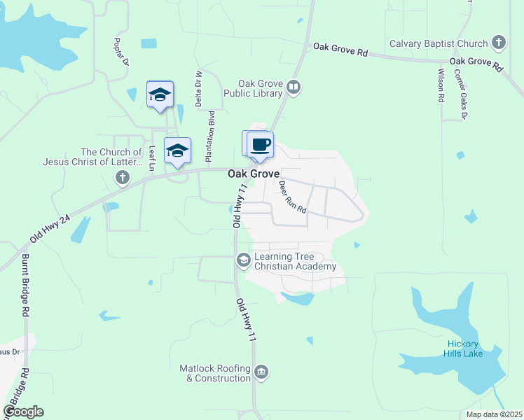 map of restaurants, bars, coffee shops, grocery stores, and more near 10 Knoll Cut off in Hattiesburg
