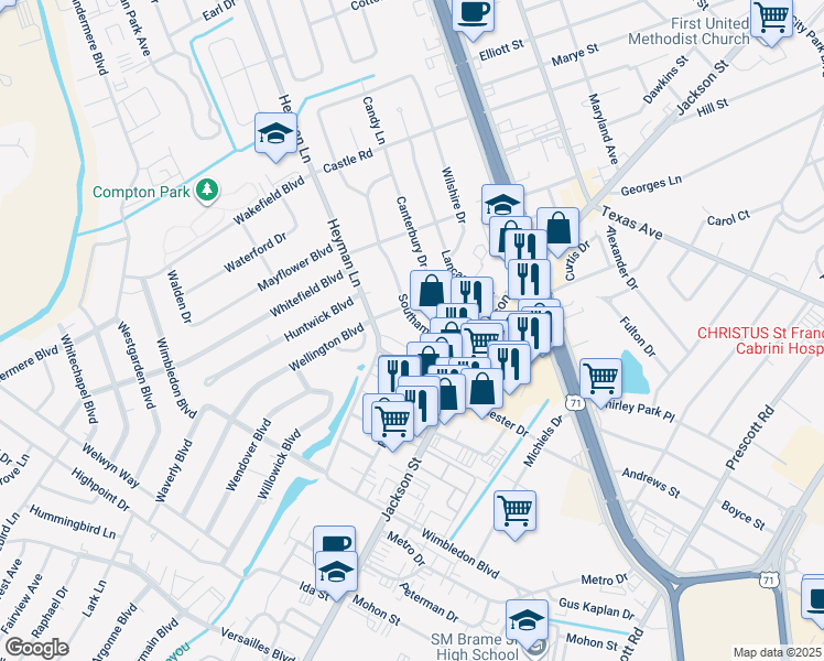 map of restaurants, bars, coffee shops, grocery stores, and more near 1260 Southampton Drive in Alexandria