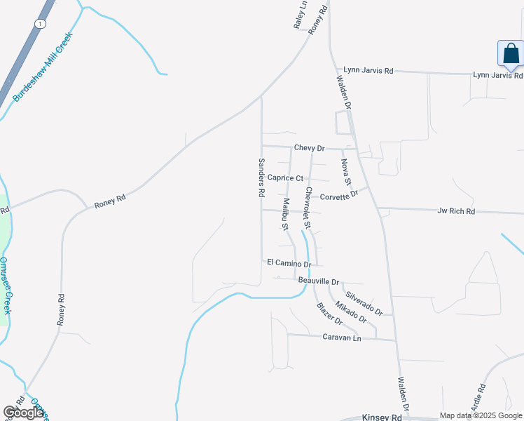 map of restaurants, bars, coffee shops, grocery stores, and more near 185 Sanders Road in Kinsey
