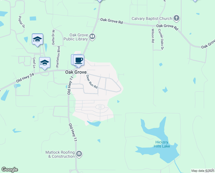 map of restaurants, bars, coffee shops, grocery stores, and more near 12 Summer Oaks Drive in Hattiesburg