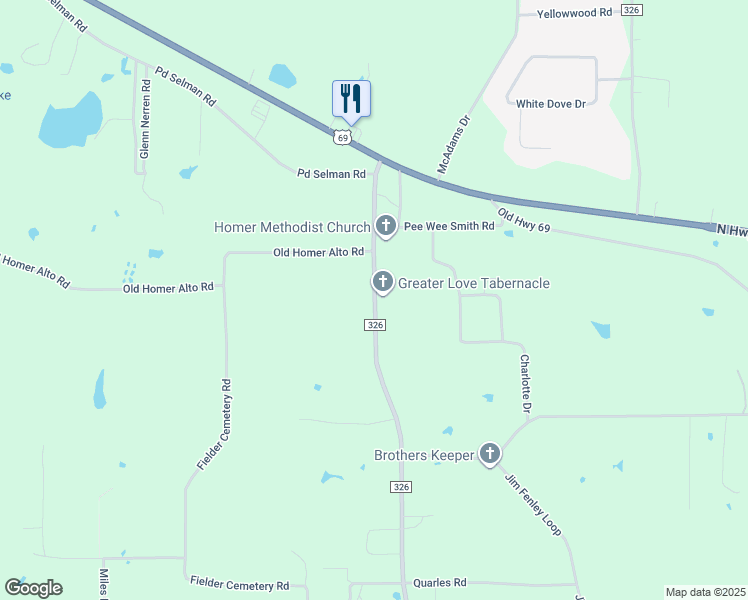map of restaurants, bars, coffee shops, grocery stores, and more near 5319 Farm to Market Road 326 in Lufkin
