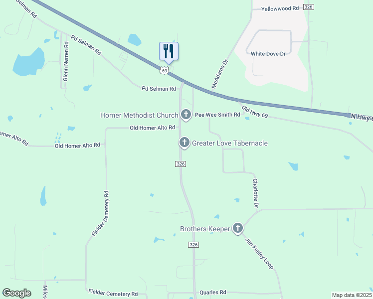 map of restaurants, bars, coffee shops, grocery stores, and more near 5319 Farm to Market Road 326 in Lufkin