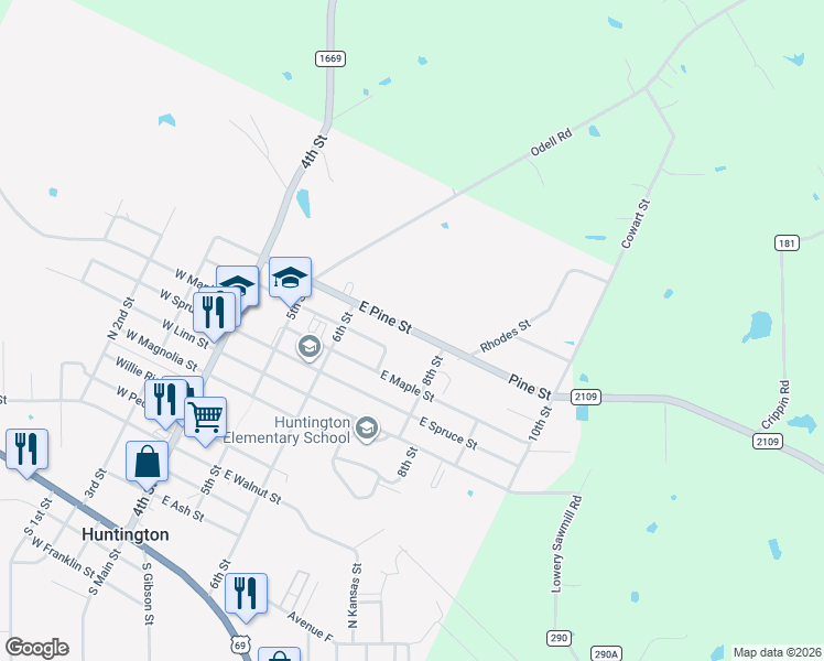 map of restaurants, bars, coffee shops, grocery stores, and more near 219 East Pine Street in Huntington
