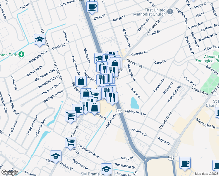 map of restaurants, bars, coffee shops, grocery stores, and more near 1422 Macarthur Drive in Alexandria