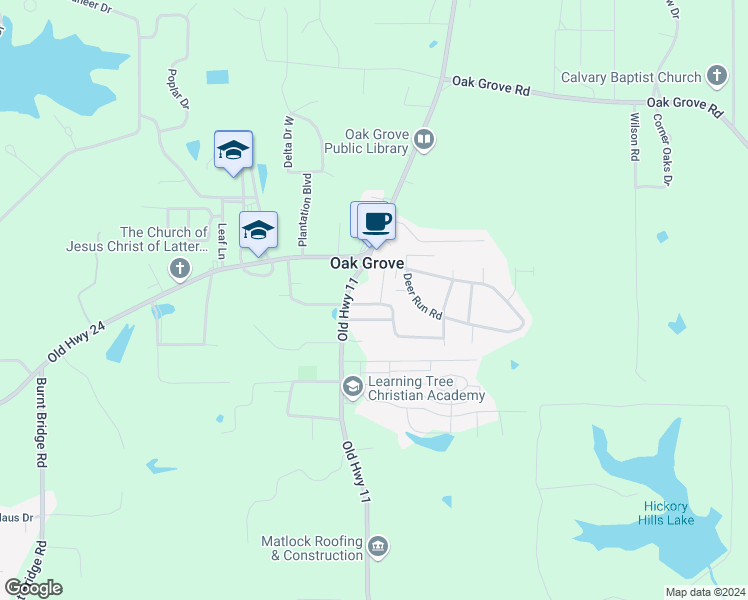 map of restaurants, bars, coffee shops, grocery stores, and more near 108 Oakcrest Drive in Hattiesburg