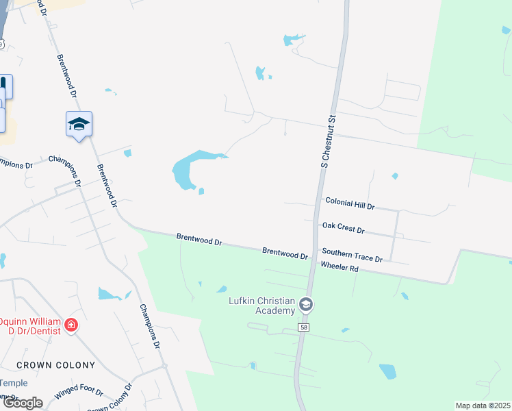 map of restaurants, bars, coffee shops, grocery stores, and more near 502 Brentwood Drive in Lufkin