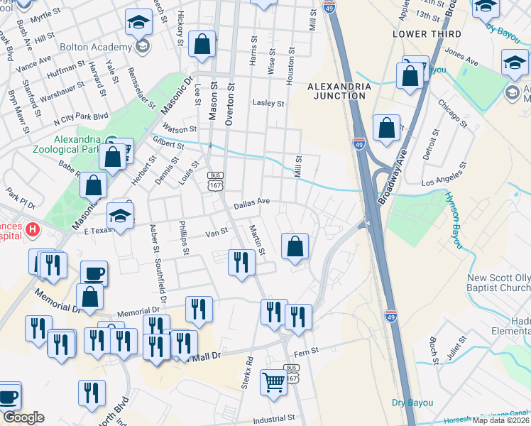 map of restaurants, bars, coffee shops, grocery stores, and more near 3110 Wise Street in Alexandria