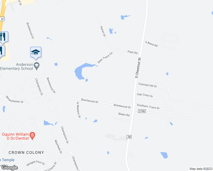 map of restaurants, bars, coffee shops, grocery stores, and more near 502 Brentwood Drive in Lufkin