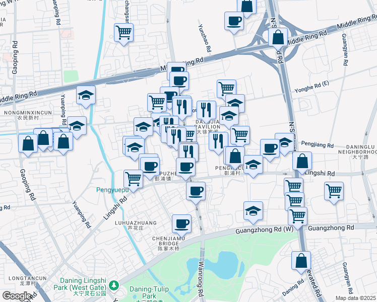 map of restaurants, bars, coffee shops, grocery stores, and more near in 