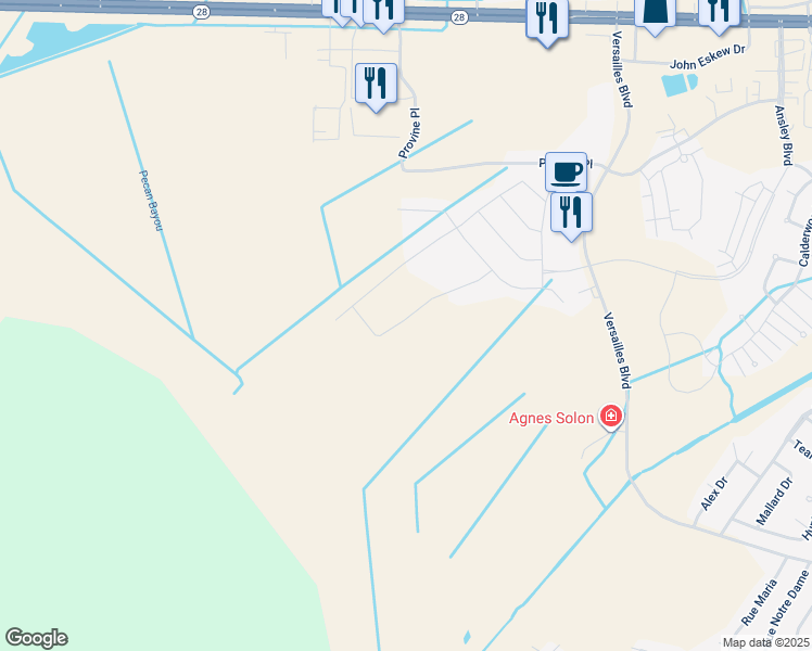 map of restaurants, bars, coffee shops, grocery stores, and more near 149 Pecan Bayou Drive in Alexandria