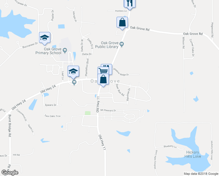 map of restaurants, bars, coffee shops, grocery stores, and more near 140 Oakcrest Drive in Hattiesburg