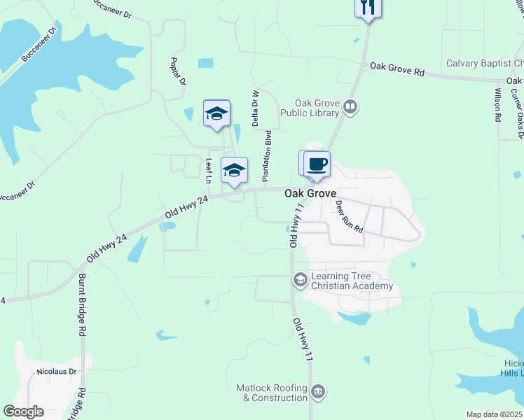 map of restaurants, bars, coffee shops, grocery stores, and more near 13 Dunnaway Lane in Hattiesburg