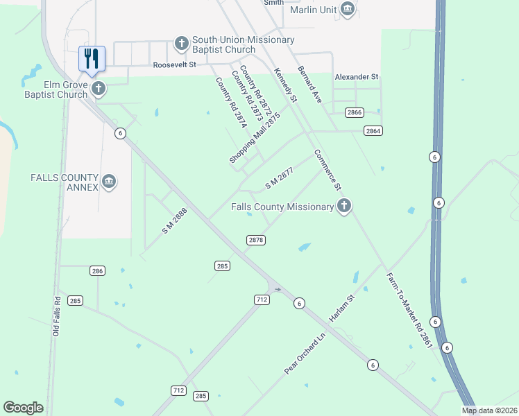 map of restaurants, bars, coffee shops, grocery stores, and more near South M 2876 in Marlin
