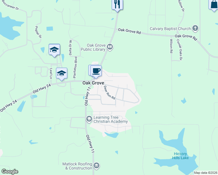 map of restaurants, bars, coffee shops, grocery stores, and more near 29 Deer Run Road in Hattiesburg