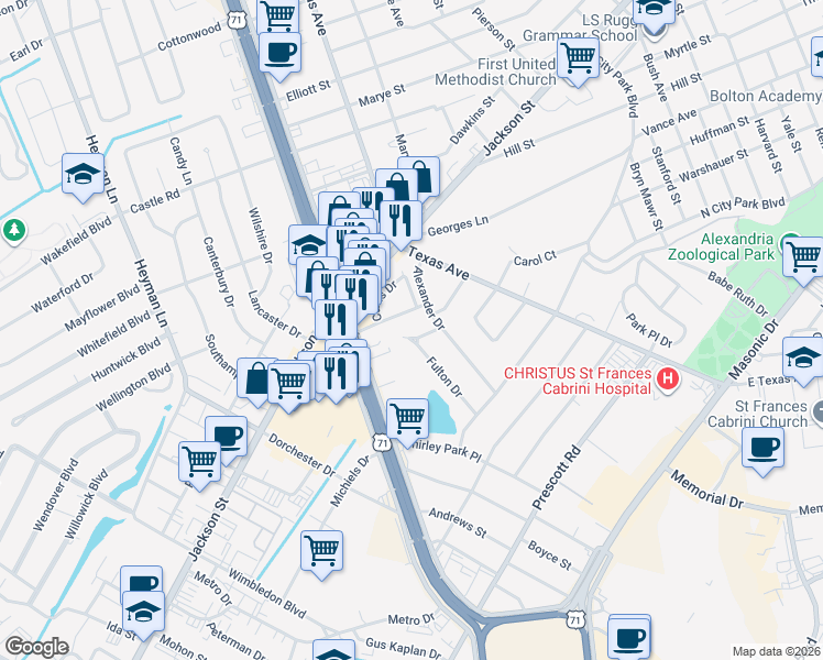 map of restaurants, bars, coffee shops, grocery stores, and more near 1512 Fulton Drive in Alexandria