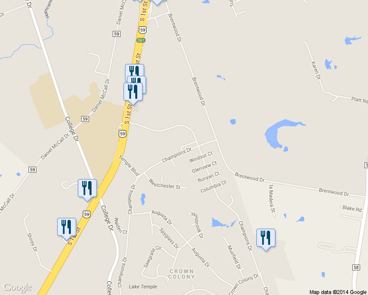 map of restaurants, bars, coffee shops, grocery stores, and more near 5501/5503 Champions Dr in Lufkin