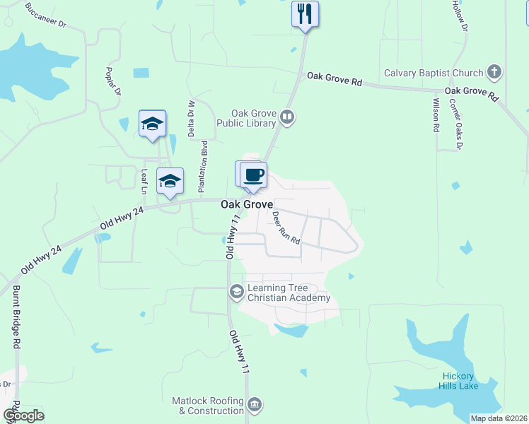 map of restaurants, bars, coffee shops, grocery stores, and more near 103 Post Oak Drive in Hattiesburg