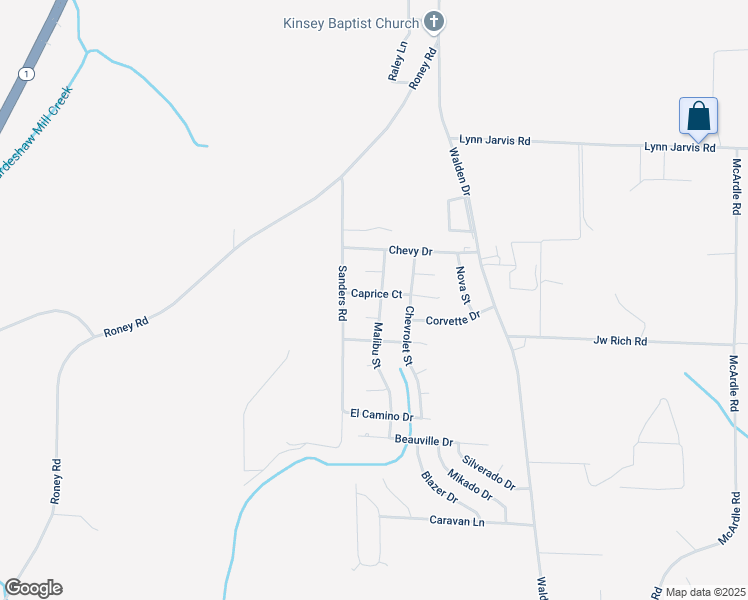 map of restaurants, bars, coffee shops, grocery stores, and more near 80 Caprice Court in Kinsey