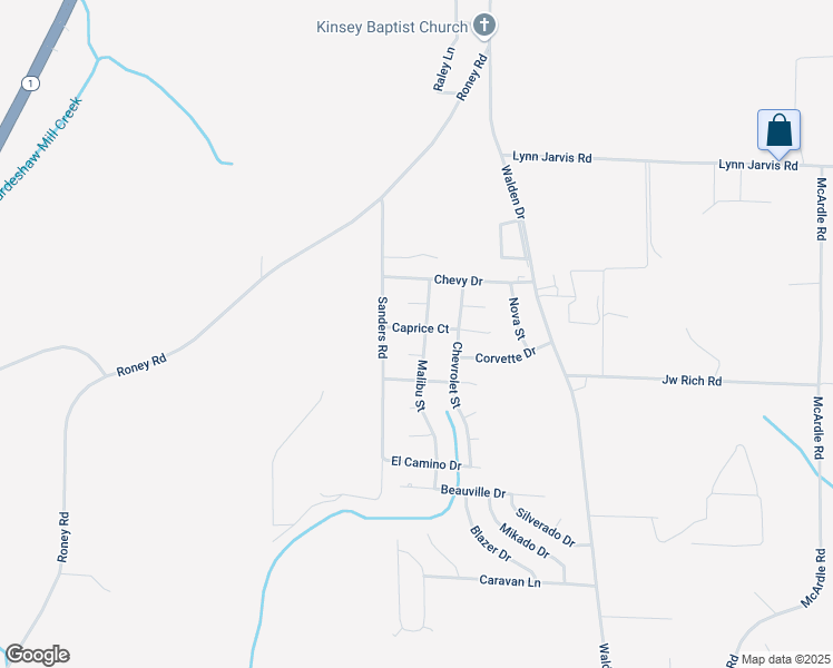 map of restaurants, bars, coffee shops, grocery stores, and more near 80 Caprice Court in Kinsey