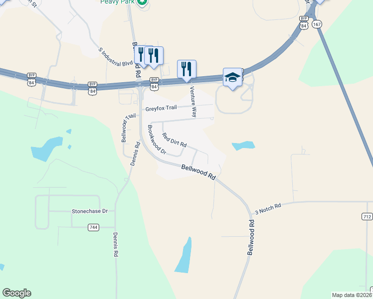 map of restaurants, bars, coffee shops, grocery stores, and more near 200 Red Dirt Road in Enterprise