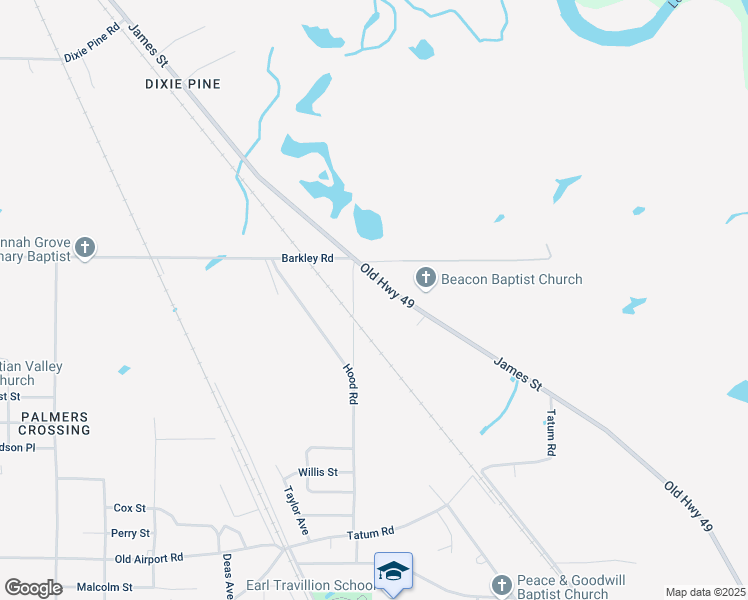 map of restaurants, bars, coffee shops, grocery stores, and more near 1744 James Street in Hattiesburg