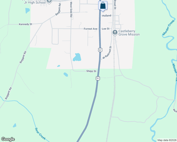 map of restaurants, bars, coffee shops, grocery stores, and more near Shipp Street in Castleberry