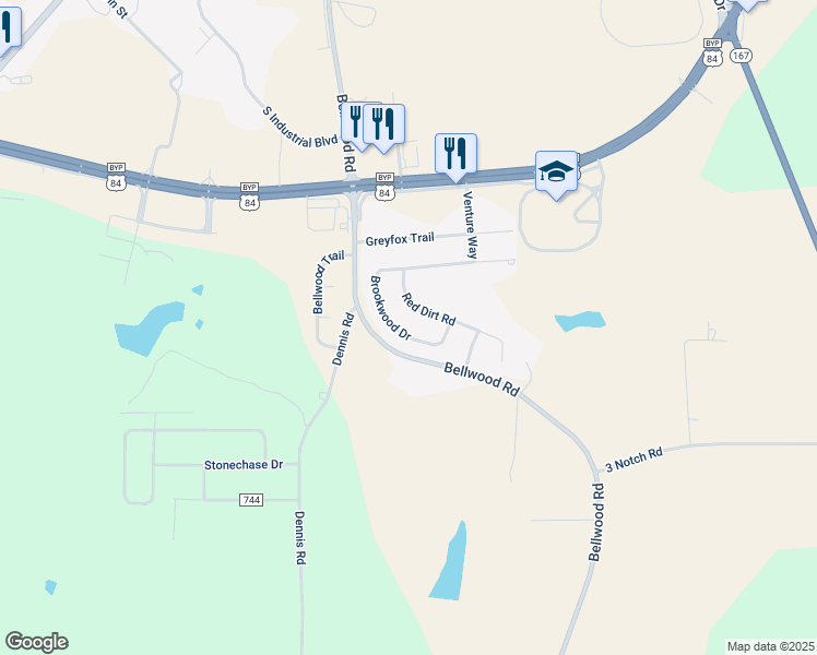 map of restaurants, bars, coffee shops, grocery stores, and more near 114 Brookwood Drive in Enterprise