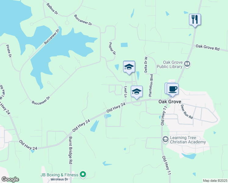 map of restaurants, bars, coffee shops, grocery stores, and more near Village Drive in Hattiesburg