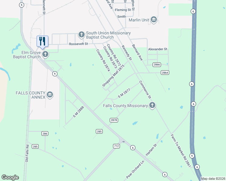 map of restaurants, bars, coffee shops, grocery stores, and more near South M 2876 in Marlin