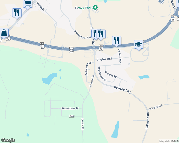 map of restaurants, bars, coffee shops, grocery stores, and more near 103 Timber Hill Court in Enterprise