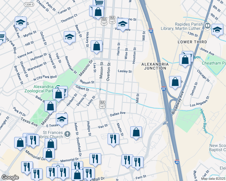 map of restaurants, bars, coffee shops, grocery stores, and more near 2712 Harris Street in Alexandria