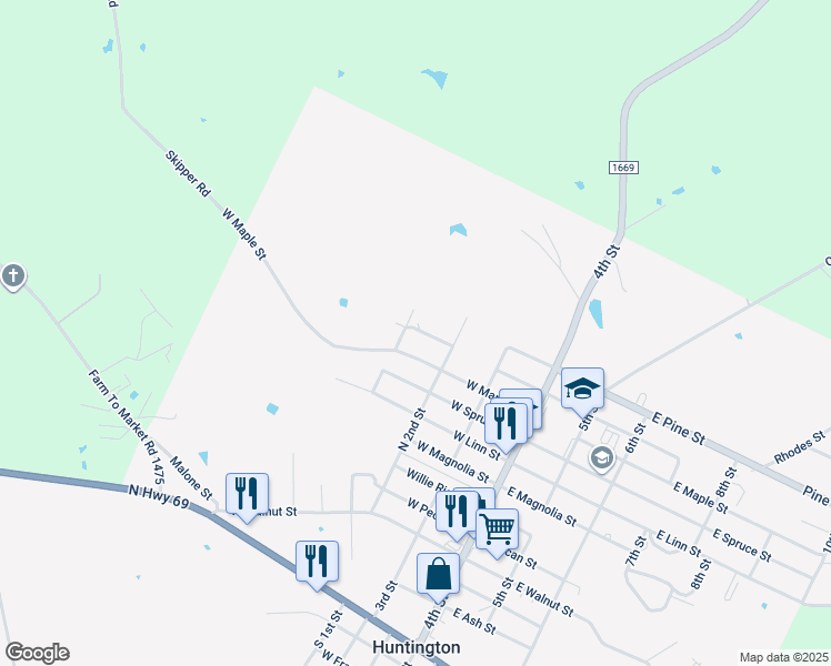 map of restaurants, bars, coffee shops, grocery stores, and more near 312 West Mulberry Street in Huntington