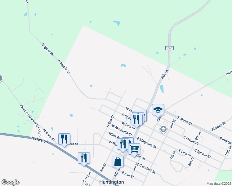 map of restaurants, bars, coffee shops, grocery stores, and more near 312 West Mulberry Street in Huntington