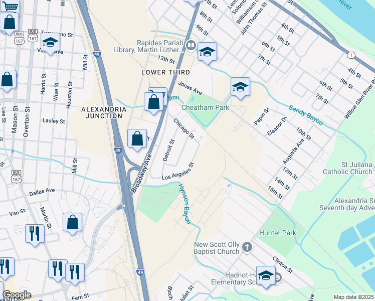 map of restaurants, bars, coffee shops, grocery stores, and more near 2413 Memphis Street in Alexandria
