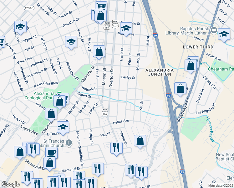 map of restaurants, bars, coffee shops, grocery stores, and more near 2712 Harris Street in Alexandria
