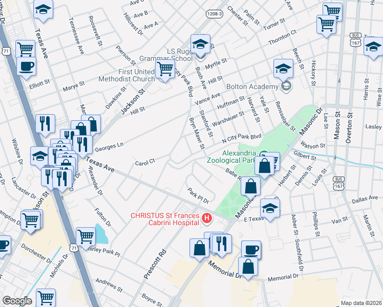 map of restaurants, bars, coffee shops, grocery stores, and more near in Alexandria