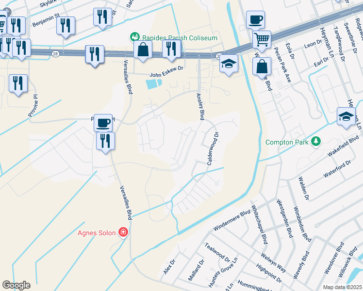 map of restaurants, bars, coffee shops, grocery stores, and more near 420 Ansley Boulevard in Alexandria